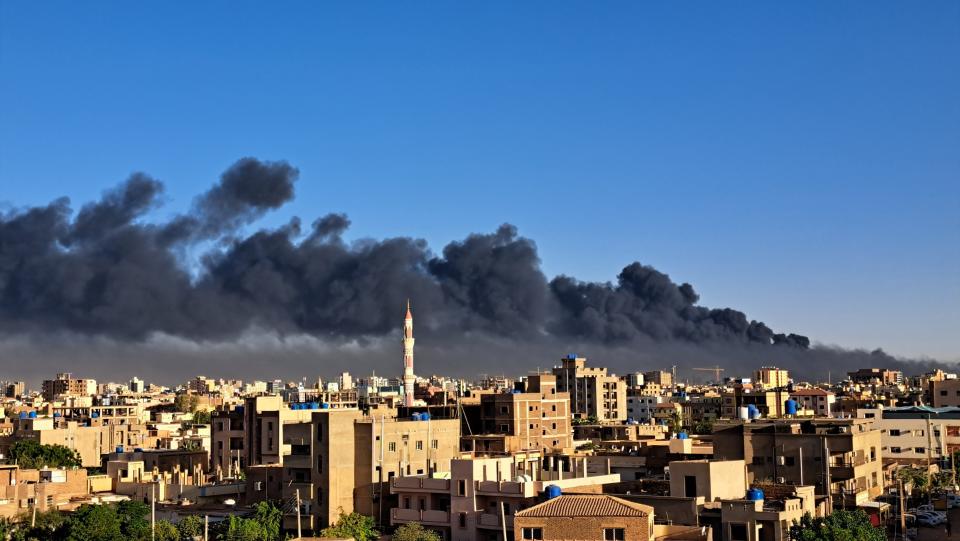 Smoke rises during clashes between the Sudanese Armed Forces and the paramilitary Rapid Support Forces (RSF) in Khartoum, Sudan on April 19, 2023.