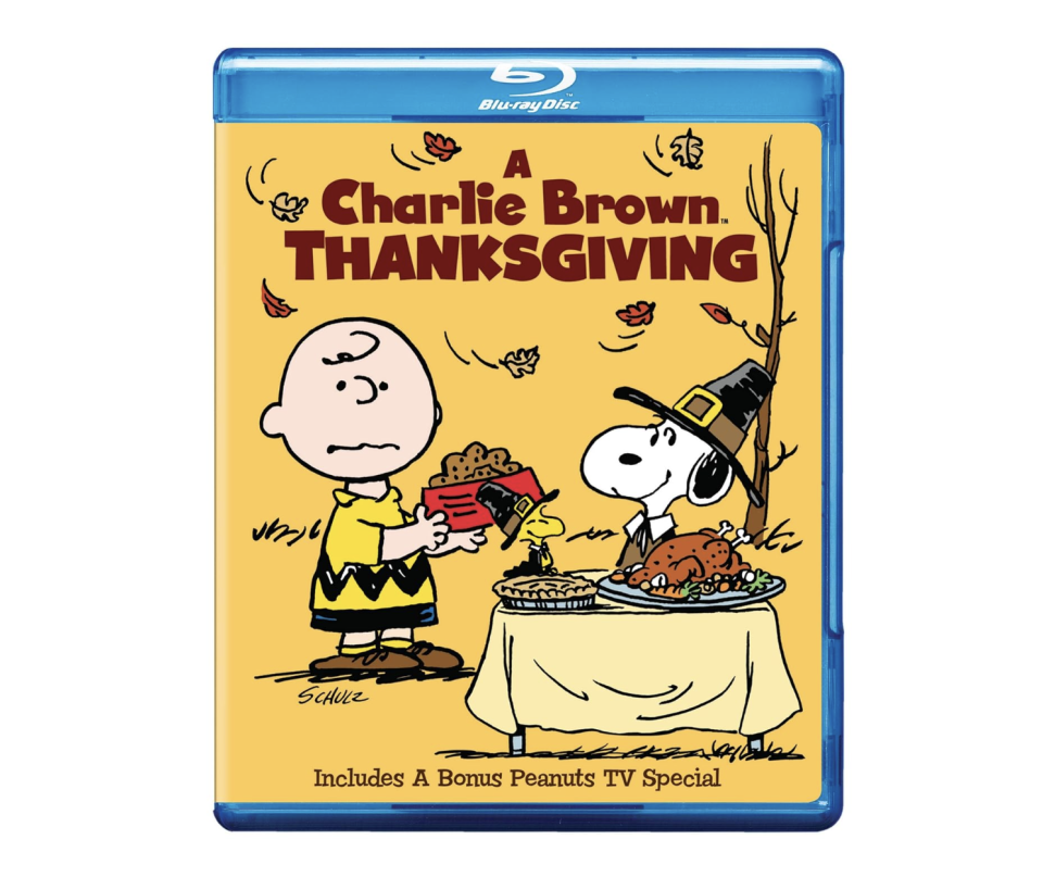 yellow dvd cover of charlie brown thanksgiving