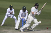 New Zealand's batsman Henry Nicholls plays a shot in their test match against Pakistan in Abu Dhabi, United Arab Emirates, Thursday, Dec. 6, 2018. (AP Photo/Kamran Jebreili)
