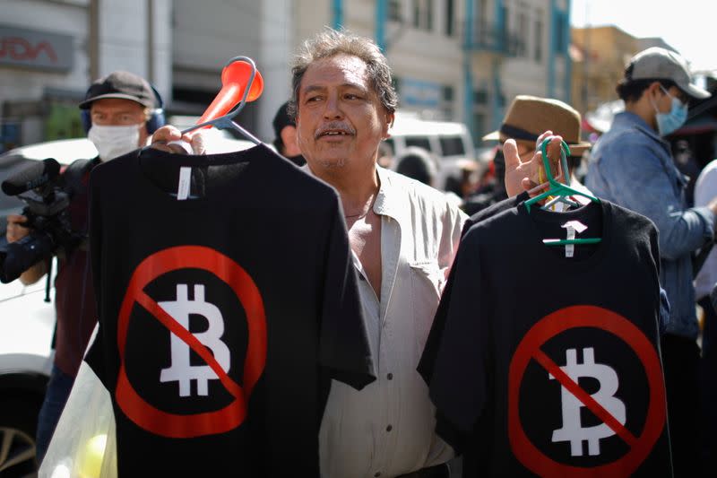 Protest against the use of Bitcoin as legal tender, in San Salvador