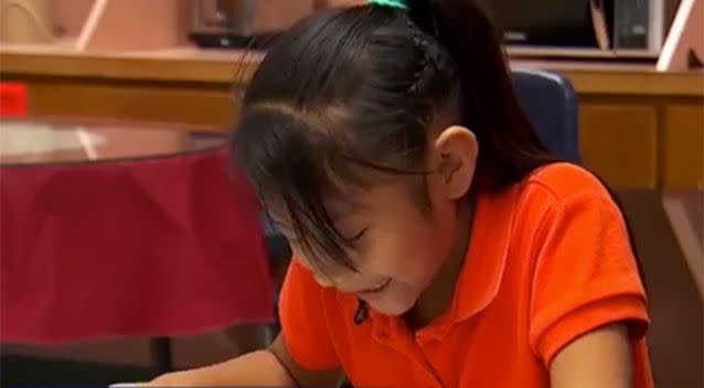 Crystal reading her note. Source: KRGV