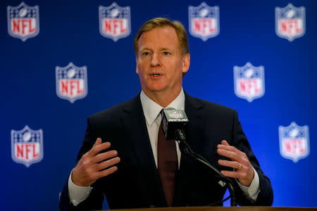 NFL commissioner Roger Goodell speaks during a news conference following the NFL owners meeting in New York City, U.S., October 17, 2017. REUTERS/Brendan McDermid