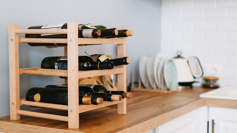 Wine rack on kitchen counter