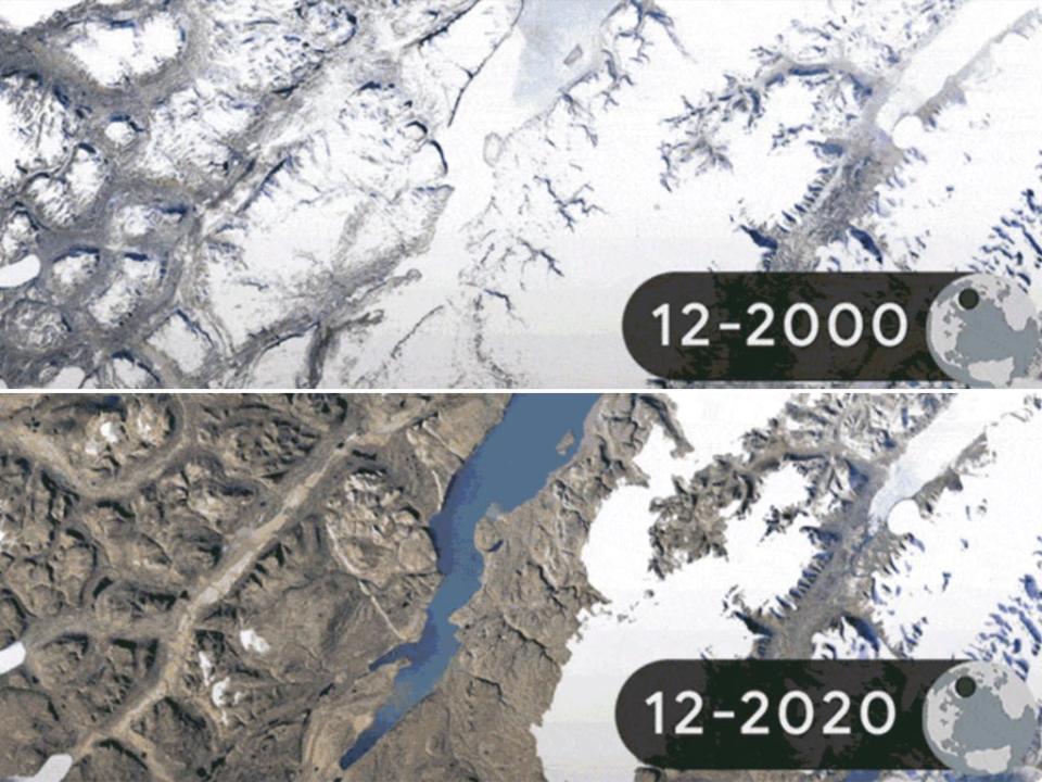 Timelapse pictures showing impact of climate change in Seremersooq, Greenland (Google)