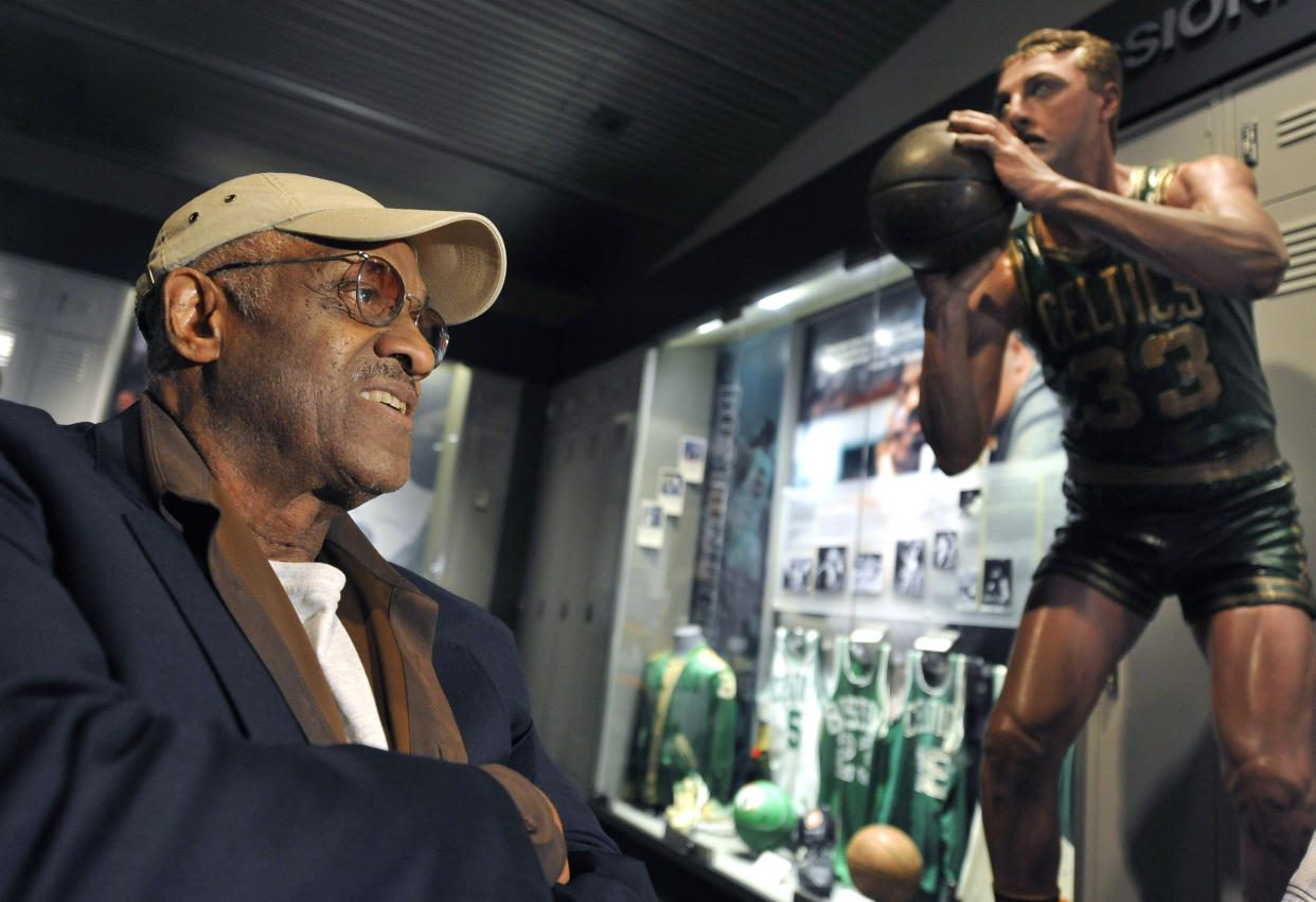 Chet Walker waits to be interviewed a news conference at the Naismith Memorial Basketball Hall of Fame in Springfield, Mass., Thursday, Sept. 6, 2012. The seven-time NBA All-Star will be inducted into the hall on Friday. (AP Photo/Jessica Hill)