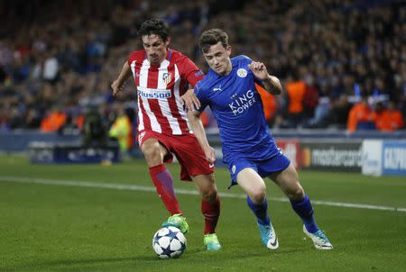 Britain Football Soccer - Leicester City v Atletico Madrid - UEFA Champions League Quarter Final Second Leg - King Power Stadium, Leicester, England - 18/4/17 Atletico Madrid's Stefan Savic in action with Leicester City's Ben Chilwell Action Images via Reuters / Carl Recine Livepic