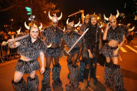 <p>A group of men dressed as Vikings pose for a photo at the 44th annual Village Halloween Parade in New York City on Tuesday, Oct. 31, 2017. (Photo: Gordon Donovan/Yahoo News) </p>