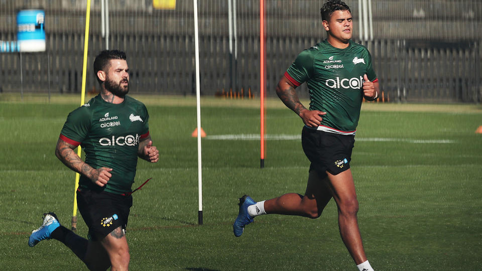 Latrell Mitchell and Adam Reynolds, pictured here at South Sydney Rabbitohs training.