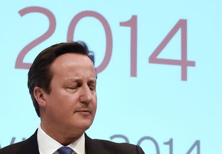 Britain's Prime Minister David Cameron delivers a speech to business leaders at a UK Investment Summit at the Celtic Manor Resort in Newport, south Wales November 21, 2014. REUTERS/Rebecca Naden