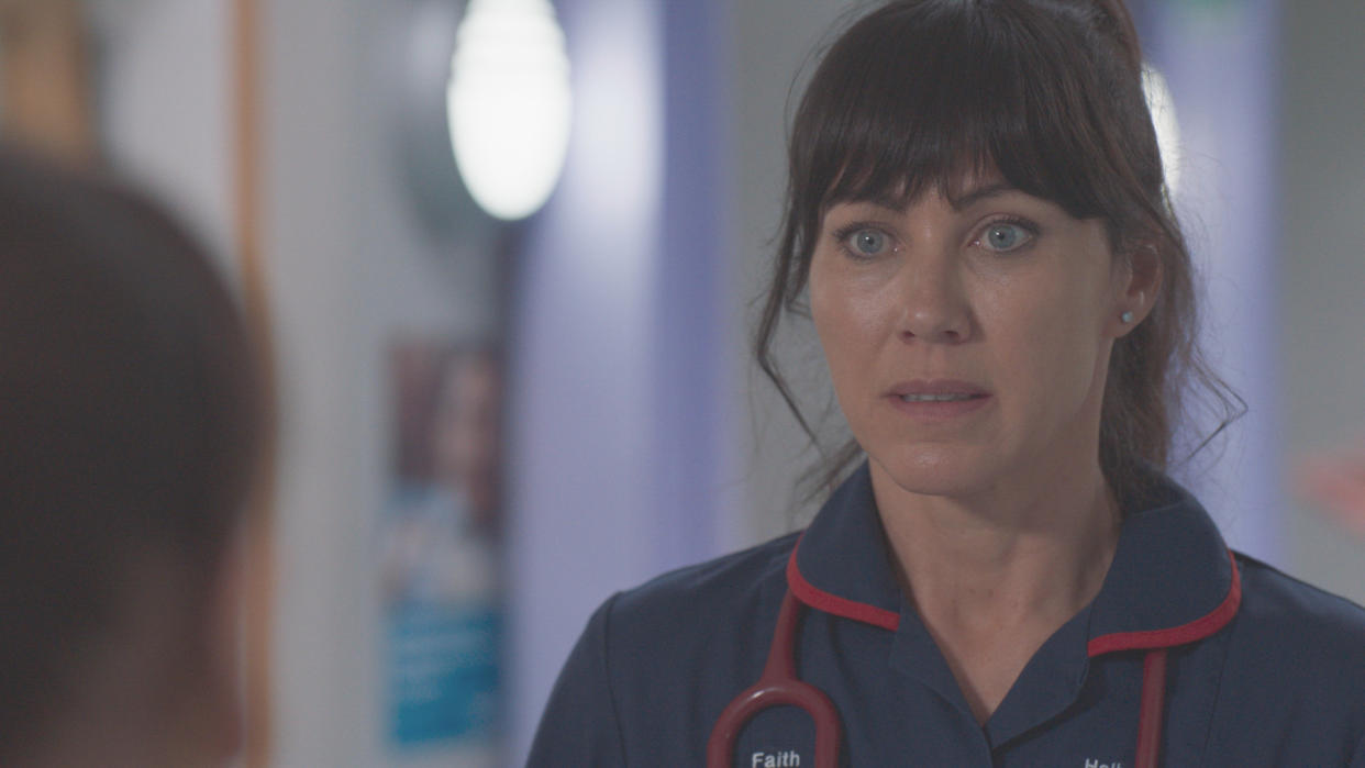  Casualty nurse Faith Cadogan's world comes crashing down when Stevie finds her drugs. 