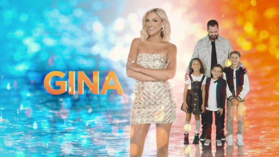 Gina Kirschenheiter's season 17 intro card for The Real Housewives of Orange County