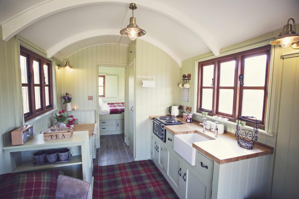 <p><span>This sweet shepherd’s hut is named <a rel="nofollow noopener" href="https://www.sugarandloaf.com/cottages/the-cwtch-hut?pl=1" target="_blank" data-ylk="slk:The Cwtch Hut;elm:context_link;itc:0;sec:content-canvas" class="link ">The Cwtch Hut</a> – meaning cuddle in Welsh – and has everything for couples to get away from it all. Set in Monmouthshire farmland, there’s no TV, wifi or signal – but plenty of cosy touches including a log burner, hand-made wooden kitchen and bed adorned in soft blankets. Three nights’ self-catering on the weekends either side of Valentine’s Day costs £360. [Photo: Sugar & Loaf]</span> </p>