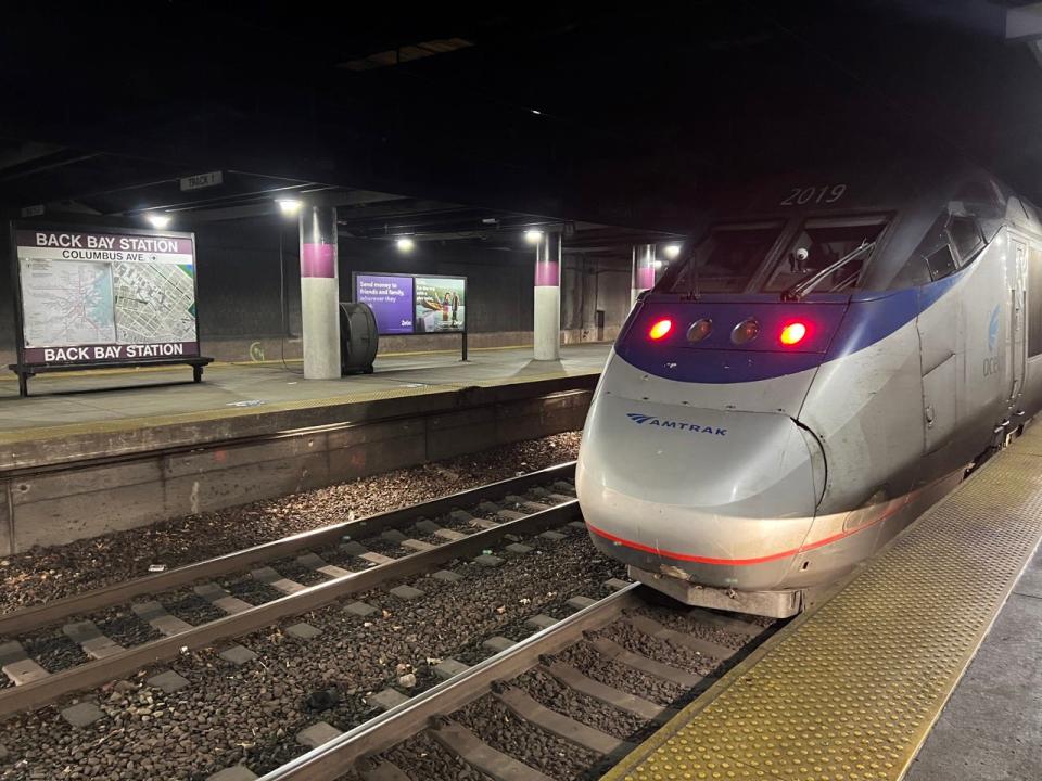 Amtrak train at night