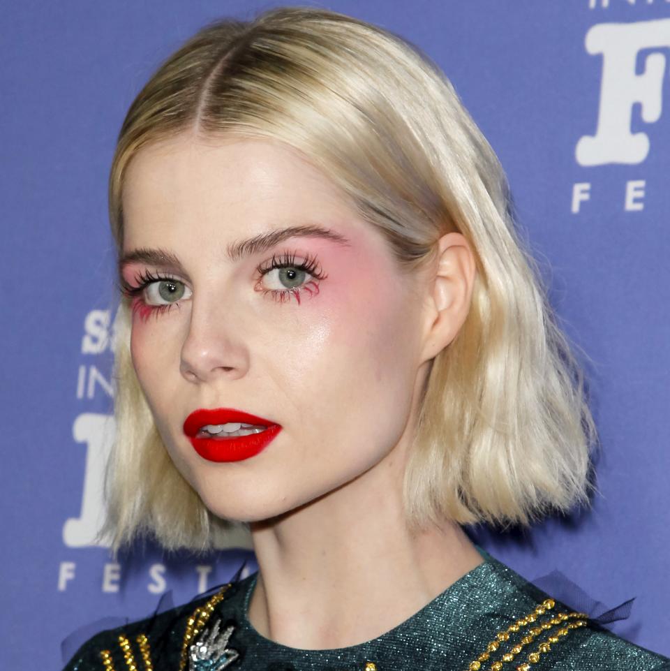 Lucy Boynton: Glowing Pink and Matte Red