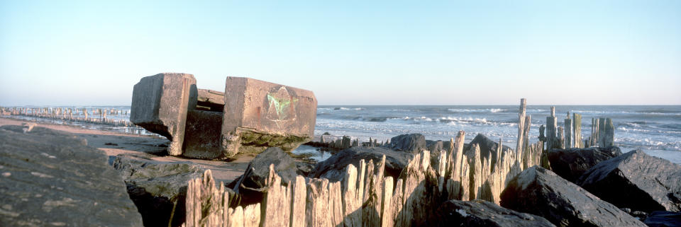 The remains of a German defense bunker along a section of what was known as 'Gold Beach' on April 30, 2019 in Ver-sur-Mer, on the Normandy coast, France.  (Photo: Dan Kitwood/Getty Images)