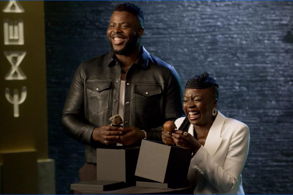 Letitia Wright, Danai Gurira and Winston Duke Unbox Black Panther: Wakanda Forever Toys and Products. Black Panther cast toy unboxing. Credit: Disney