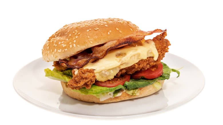 Fried chicken bacon cheese sandwich