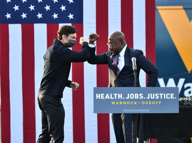 Unexpected victories for Sens. Jon Ossoff (left) and Raphael Warnock in Georgia's run-off elections gave Democrats a narrow Senate majority — and a plausible path forward on voting rights legislation party leaders had spent years crafting. (Photo: Paras Griffin via Getty Images)