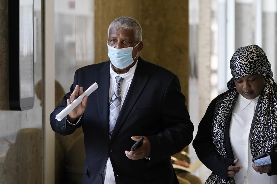 Edward Franklin, a son of music superstar Aretha Franklin arrives for a hearing, Monday, July 10, 2023, in Pontiac, Mich. Five years after her death, the final wishes of Franklin are still unsettled. An unusual trial began Monday to determine which of two handwritten wills, including one found in couch cushions, will guide how her estate is handled. (AP Photo/Carlos Osorio)