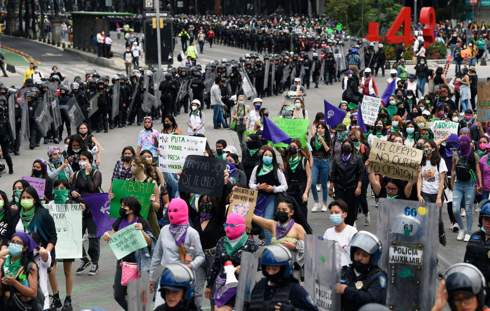 Abortion rights demonstrators march in Mexico City (Alfredo Estrella / AFP via Getty Images file)