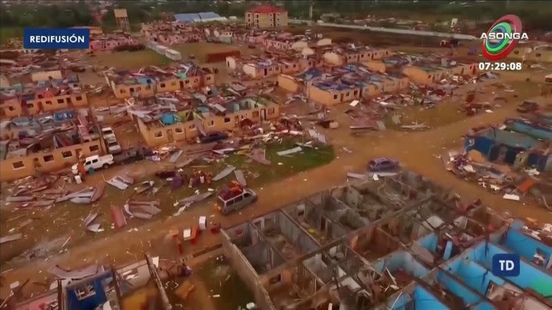 Drone footage shows damaged buildings after explosions in Equatorial Guinea