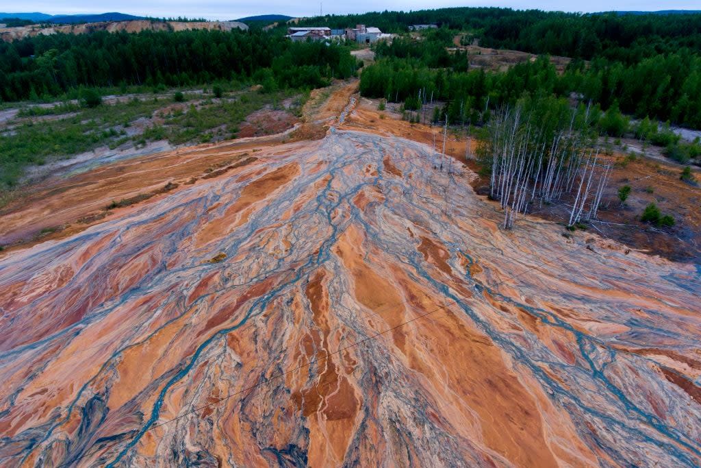 Orange-coloured rivers fan out over forested landscape near village of Lyovikha in the Urals: Getty Images