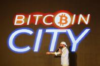 El Salvador's President Nayib Bukele present the plan of "Bitcoin City" at the closing on the "Bitcoin Week" in Teoteeque