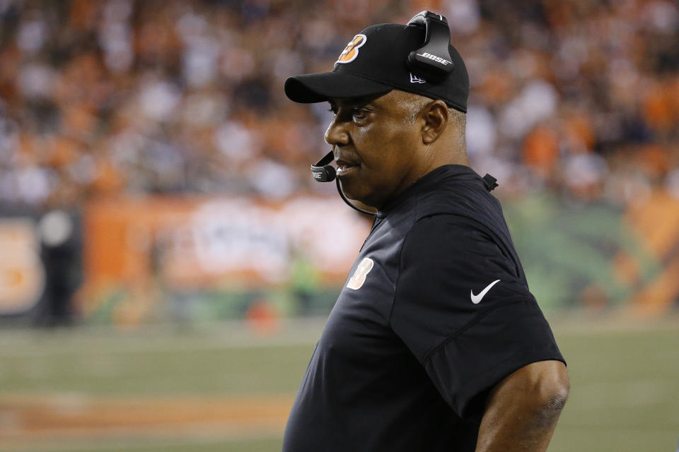 Bengals coach Marvin Lewis made a change on his staff after an 0-2 start, letting go offensive coordinator Ken Zampese. (AP)