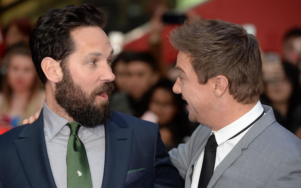 Paul Rudd (Ant-Man) and Jeremy Renner (Hawkeye) sharing a moment. Credit: PA