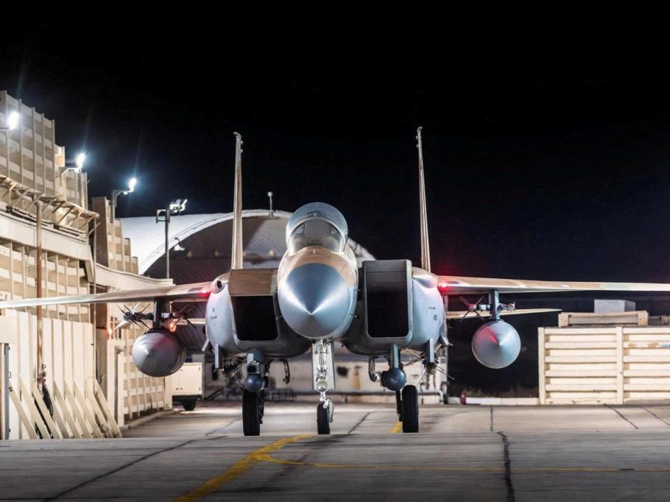 An Israeli air force F-15 Eagle at an airbase in the early hours of Sunday (Reuters)
