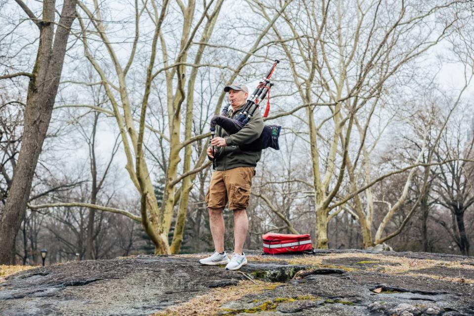 Walsh, a 24-year FDNY veteran, initially played snare drum in the band of EMTs and paramedics before shifting his focus to the bagpipes during the COVID-19 pandemic. Emmy Park for N.Y.Post