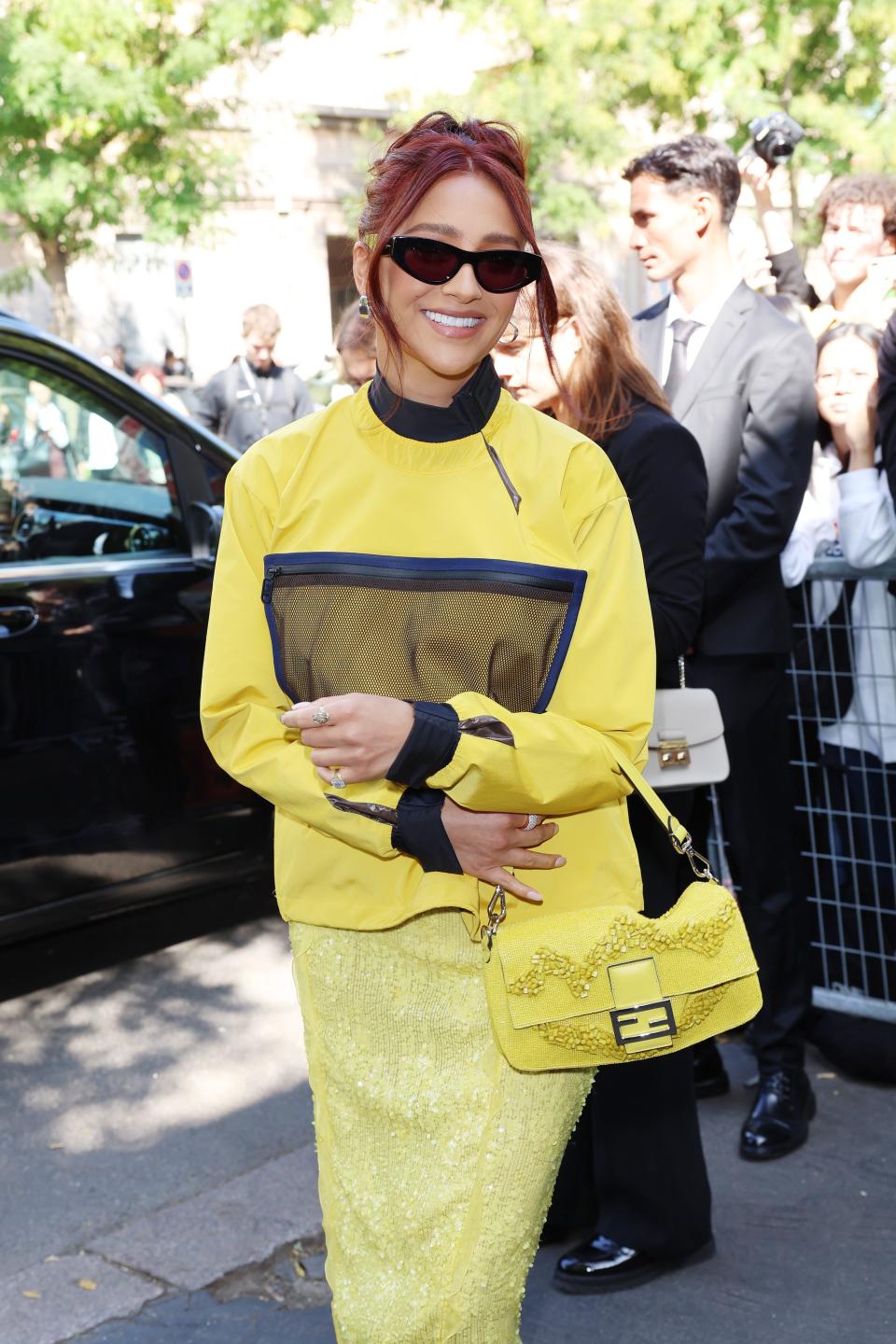 Shay Mitchell attends the Fendi Spring Summer 2023 Show during Milan Fashion Week on September 21, 2022 in Milan, Italy.