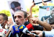 Ibrahim Hoteit, the spokesperson for families of the victims of August 4 explosion at Beirut port, gestures as he speaks to the media during a protest in Beirut