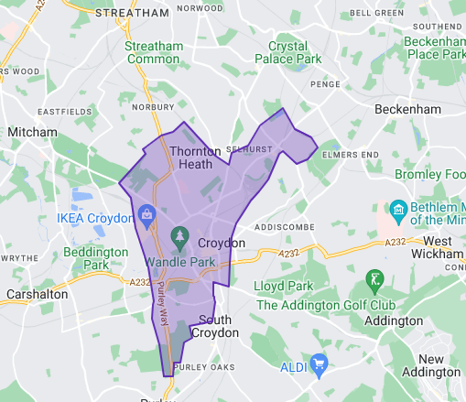 Map of the new constituency of Croydon West (Google Maps)