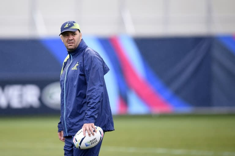 Australia's head coach Michael Cheika attends a team training session on October 5, 2015, at Dulwich college in London, during the 2015 Rugby World Cup