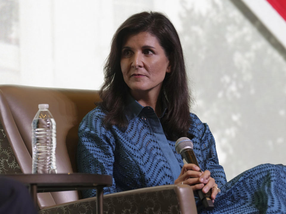 Former South Carolina Gov. Nikki Haley listens to a question at the Vision '24 conference on Saturday, March 18, 2023, in North Charleston, S.C. Organizers are describing the gathering as “casting the conservative vision" for the next White House race. (AP Photo/Meg Kinnard)