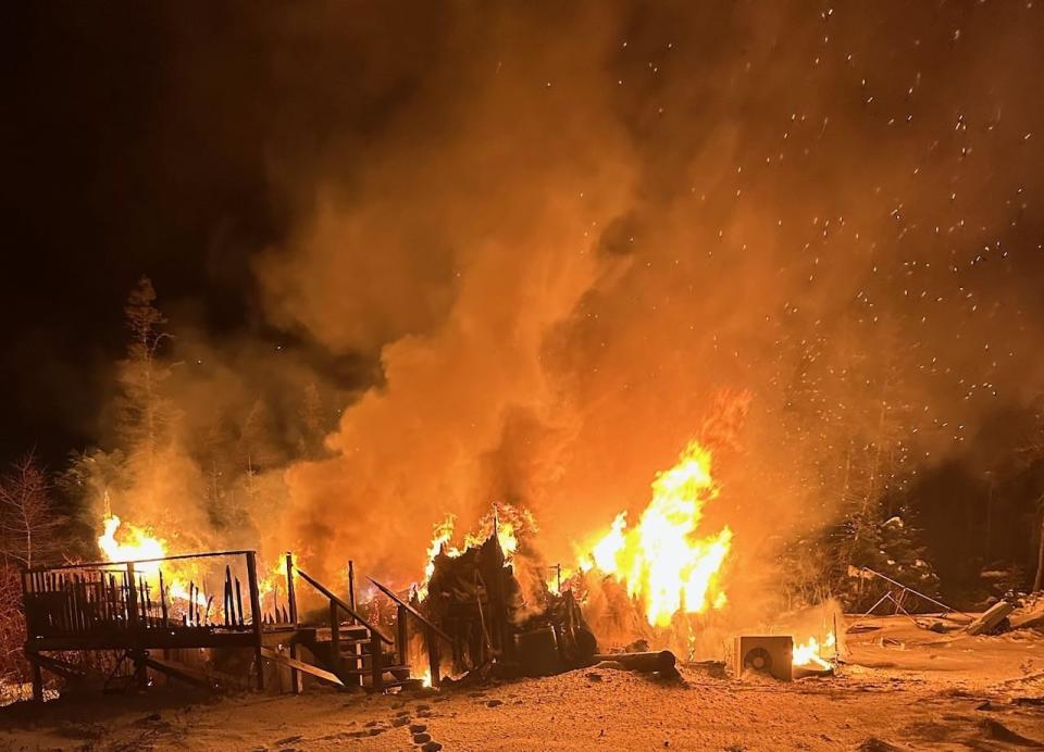 A cabin in a remote area near Witless Bay was completely destroyed by fire. (Submitted by RCMP - image credit)