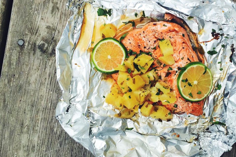 Foil Pack Salmon with Pineapple Salsa