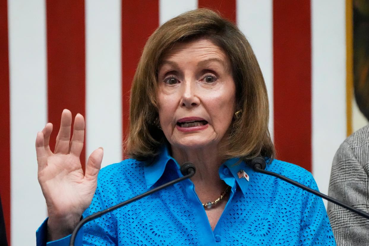 U.S. House Speaker Nancy Pelosi speaks during a news conference with her congressional delegation at the U.S. Embassy in Tokyo, Friday, Aug. 5, 2022. 