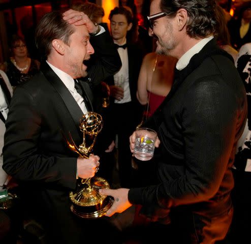 <p>Jeff Kravitz/FilmMagic</p> Kieran Culkin and Pedro Pascal attend the HBO & Max Post Emmys Reception at San Vicente Bungalows on January 15, 2024 in West Hollywood, California