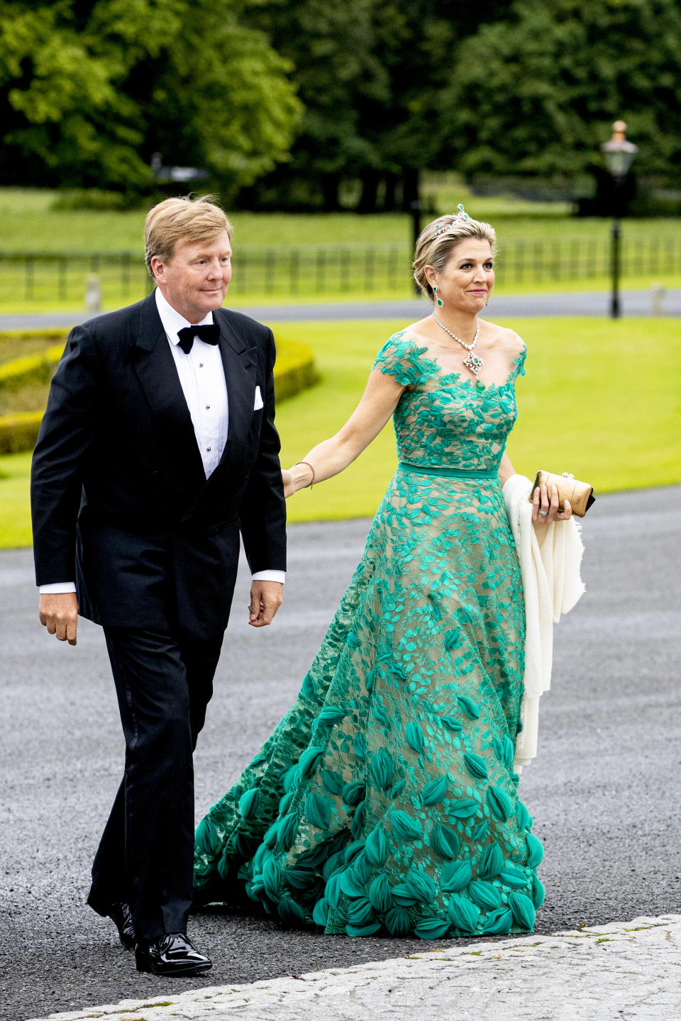 DUBLIN, IRELAND - JUNE 12: King Willem-Alexander of The Netherlands and Queen Maxima of The Netherlands during an official state banquet offered by President Michael Higgins of Ireland and his wife Sabrina Higgins at the Presidential Palace during day one of a three-day State visit to Ireland by the Dutch royals on June 12, 2019 in Dublin, Ireland. (Photo by Patrick van Katwijk/Getty Images)