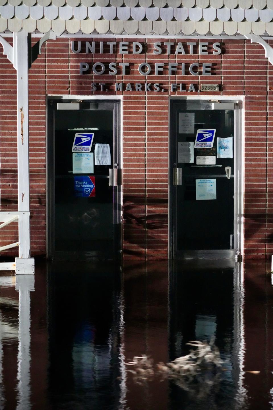 Floodwaters in the small community of St. Mark, Florida, about 20 miles south of Tallahassee, reached the front door of the U.S Post Office but were beginning to recede around 6:30 a.m. on Friday, Sept 27, 2024, following the overnight passage of Hurricane Helene, which came ashore near here.