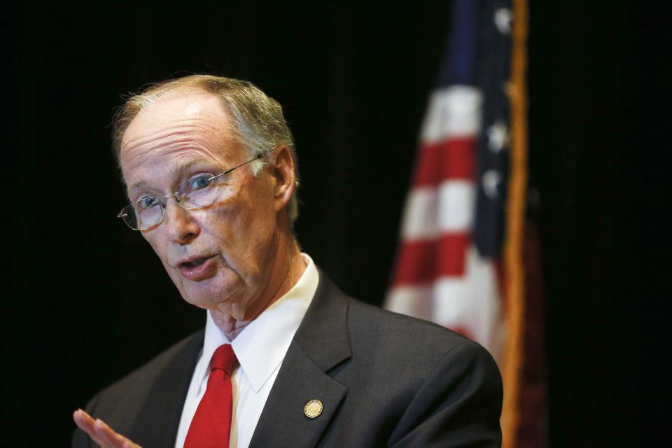 Former Gov. Robert Bentley speaks in Hoover in this Sept. 19, 2016, fil photo. Bentley, a Tuscaloosa Republican, and Siegelman, a Democrat,  who oversaw executions while in office, wrote in a Tuesday, May 23, 2023, opinion piece that they are now troubled by the state's death penalty system and would commute the sentences of inmates sentenced by judicial override or divided juries.