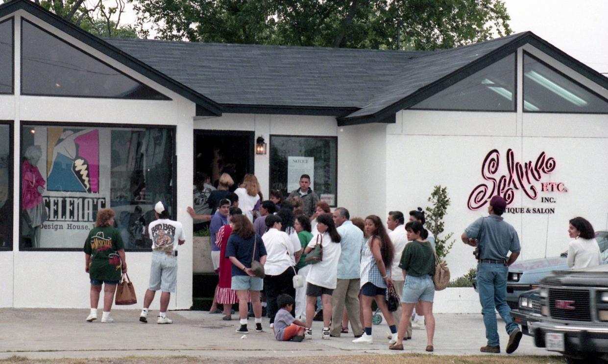 Fans line up outside Selena Etc. boutique and salon in the 4600 block of Everhart Road in Corpus Christi on April 20, 1995. The boutique was opening for the first time since singer Selena Quintanilla-Perez had been killed March 31 that year.
