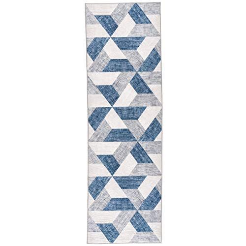ReaLife Machine Washable Rug - Stain Resistant, Non-Shed - Eco-Friendly, Non-Slip, Family & Pet Friendly - Made from Premium Recycled Fibers - Subtle Geometric - Blue, 2'6" x 8'
