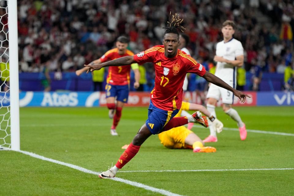 Williams celebrates after scoring for Spain (AP)