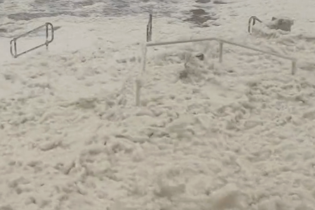 Sea foam caused by Storm Babet at Aberdeen in Scotland. (Lindsay Bruce/Press & Journal)