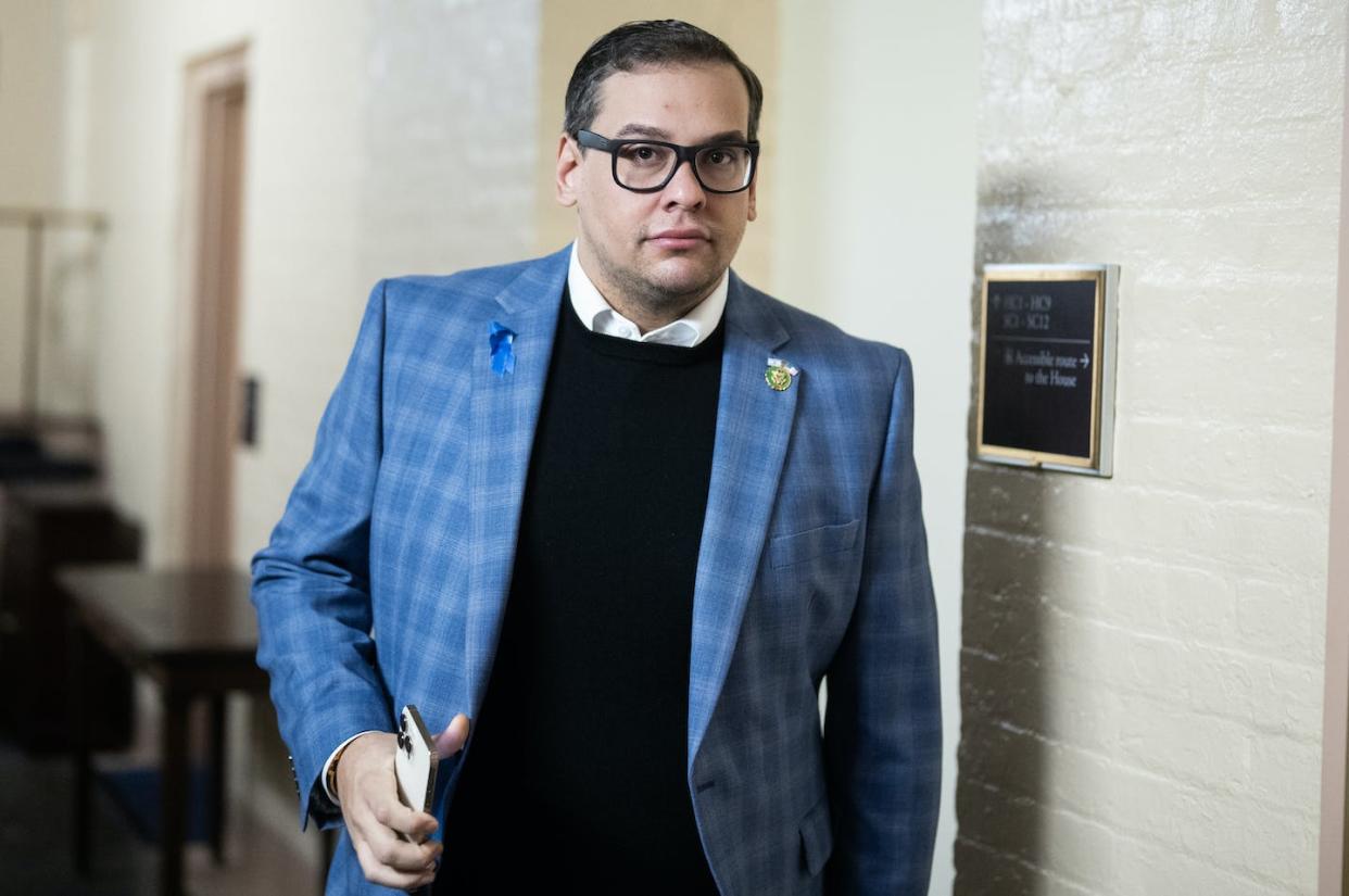 Rep. George Santos in the U.S. Capitol on Nov. 7, 2023. <a href="https://www.gettyimages.com/detail/news-photo/rep-george-santos-r-n-y-leaves-a-meeting-of-the-house-news-photo/1769554374?adppopup=true" rel="nofollow noopener" target="_blank" data-ylk="slk:Tom Williams/CQ-Roll Call, Inc via Getty Images;elm:context_link;itc:0;sec:content-canvas" class="link ">Tom Williams/CQ-Roll Call, Inc via Getty Images</a>