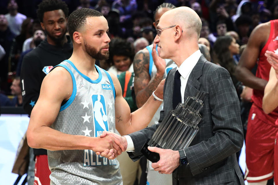 NBA Commissioner Adam Silver and Stephen Curry