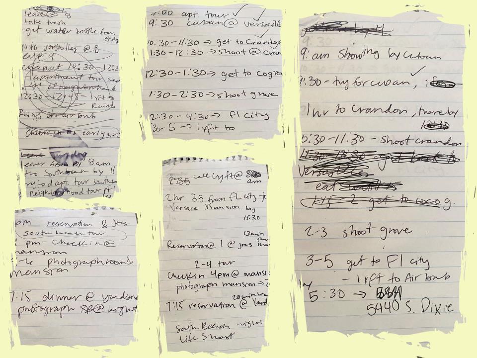 The author's planning notes are seen on a faded yellow back drop